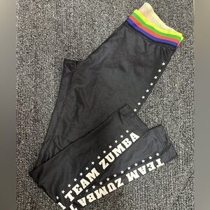Zumba Fitness Black Leggings with Colorful Waistband